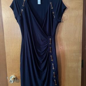 Carmen Marc Valvo Blue Ruched Wrap Mini Dress